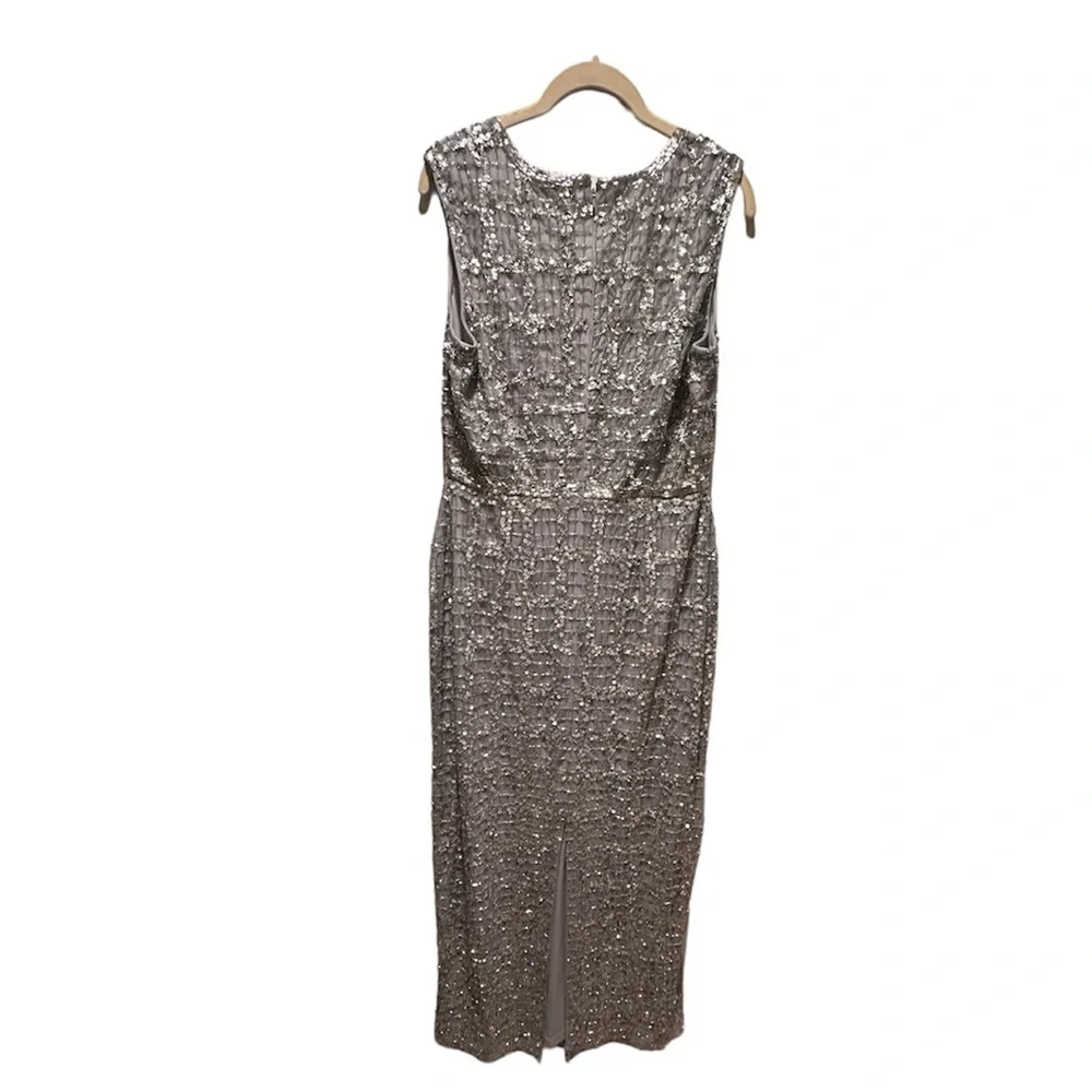 Mac Duggal BEADED SLEEVELESS TEA LENGTH SHEATH DRESS NWT Size 8 - Picture 5 of 10